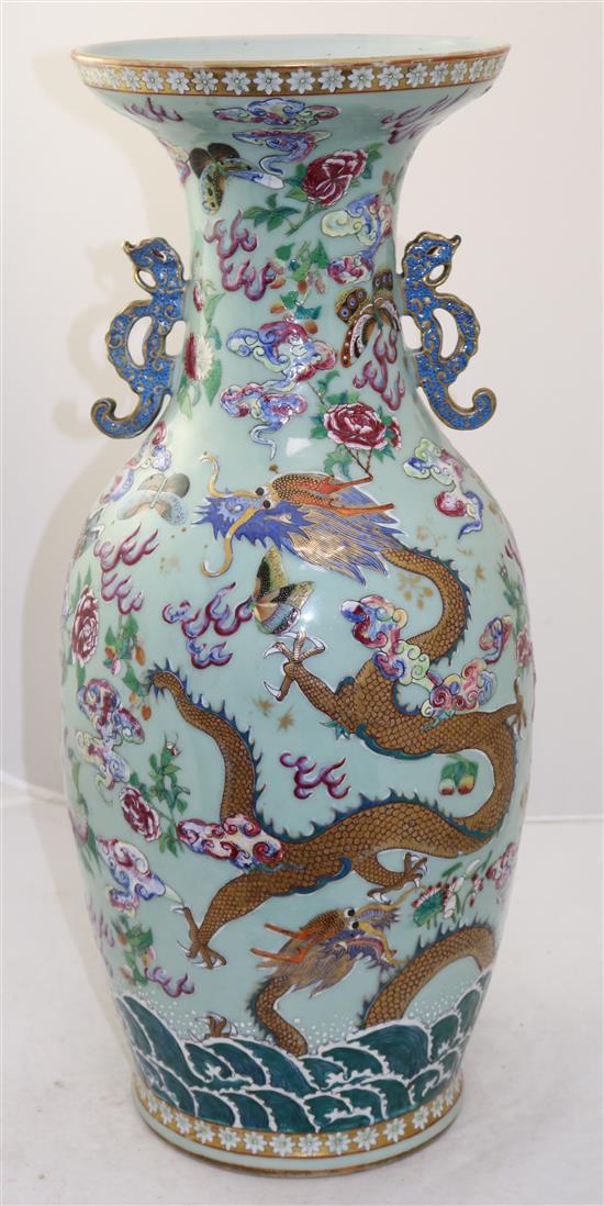 A large Chinese celadon ground dragon vase, Daoguang period (1821-50), 59.3cm